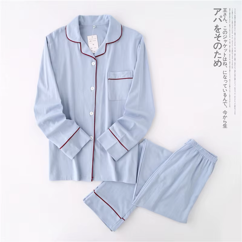 100% coton à manches longues pantalon dames pyjama costume style simple pyjama long hommes et femmes
