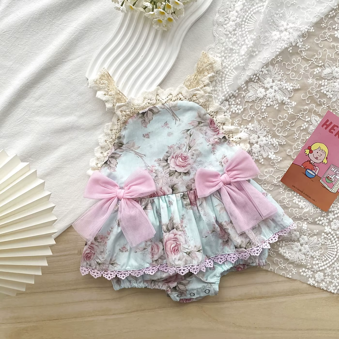 Nouveau été bébé fille body fleur jarretelle nœud dentelle Patchwork imprimé fronde sans manches mig