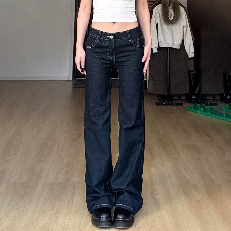 Jean Bootcut en Denim pour Femme, Coupe Slim, Taille Basse, Effet Délavé Vintage, Broderie, Style Y2