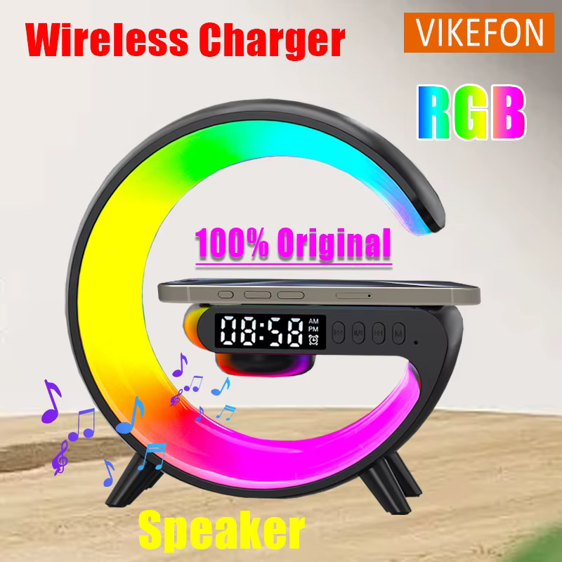 G atmosphère bonne nuit lumière chargeur sans fil haut-parleur horloge 6 Modes d'éclairage pour iPho