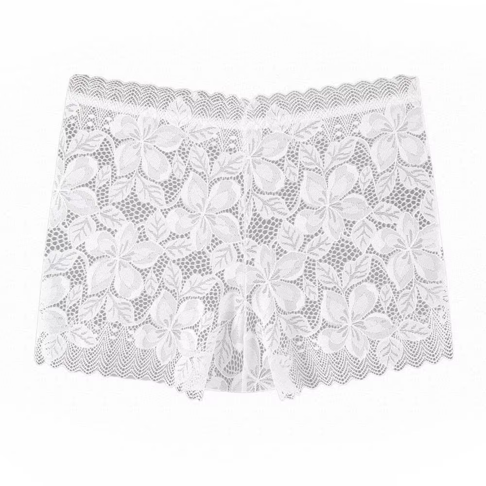 Culotte transparente taille moyenne en dentelle et maille florale ajourée pour femme, avec entrejamb