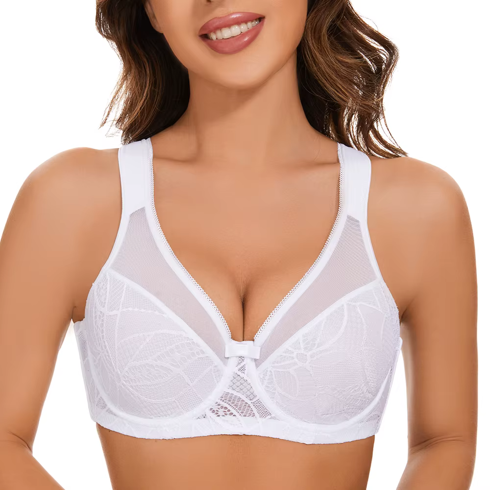 Sheroine Soutien-gorge à armatures grande taille, minimiseur floral en dentelle, couverture complète