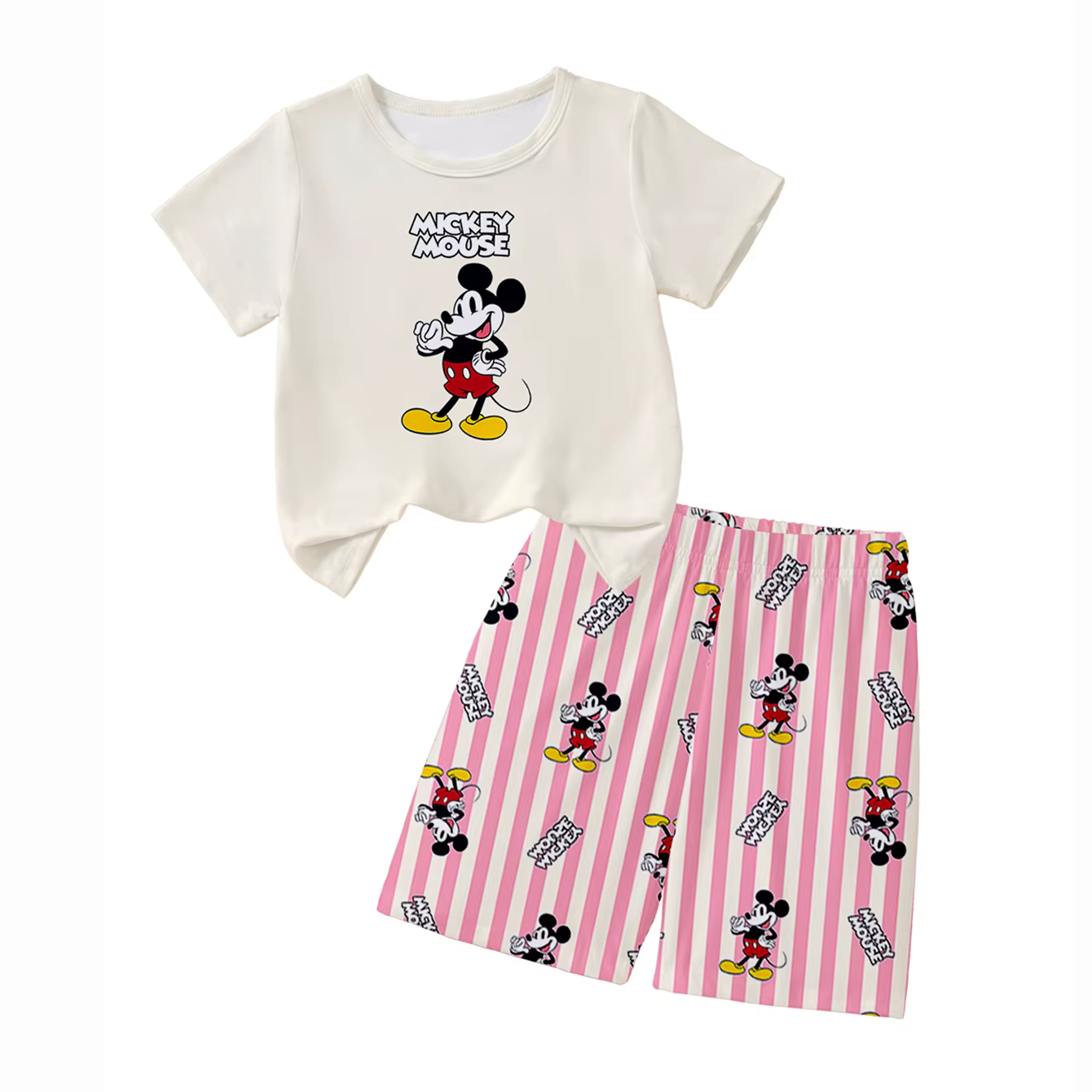Ensemble pyjama pour femme avec haut à manches courtes et short imprimé dessin animé Disney Mickey, 