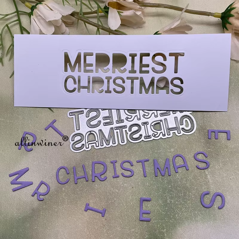 Matrices de découpe en métal « Les meilleurs mots de Noël » pour scrapbooking, album, cartes et gauf