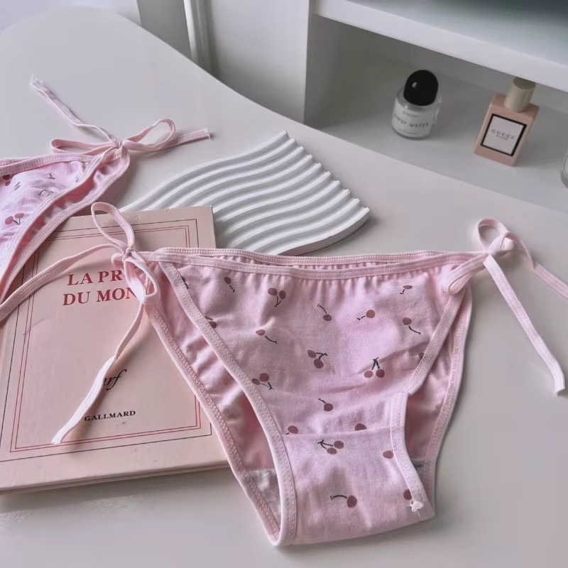 Lolita – culotte en coton à motif cerise pour femmes, sous-vêtements Sexy, blanc, rose, bretelles à 