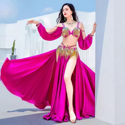 Costume de danse du ventre en Satin pour femmes, couleur bonbon, concours de danse égyptienne, danse