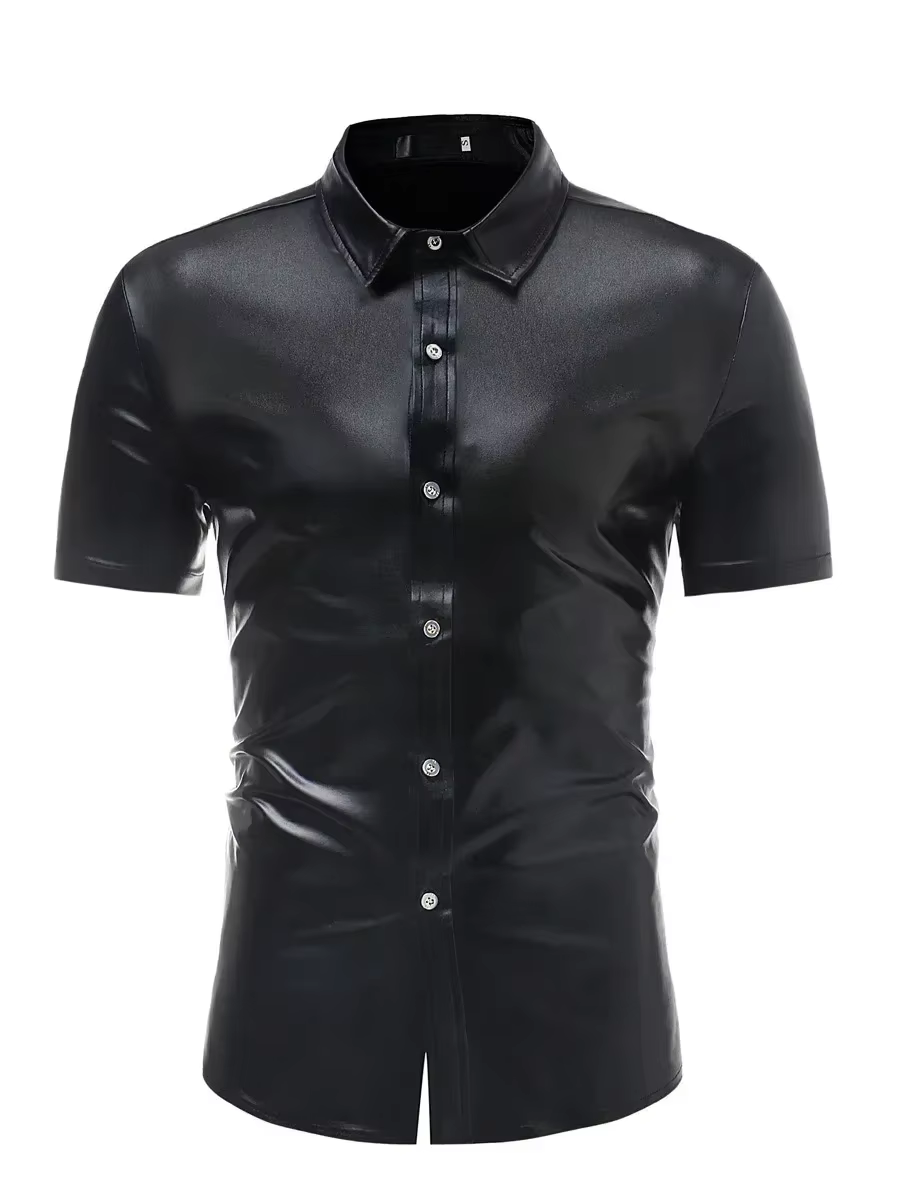 Chemises de soirée brillantes pour hommes, mode or argent, coupe cintrée, manches courtes, vêtements