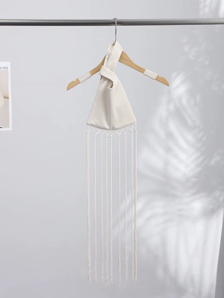 Pochette en satin à franges élégante avec nœud sur le devant, sac de soirée, accessoire de mariage,