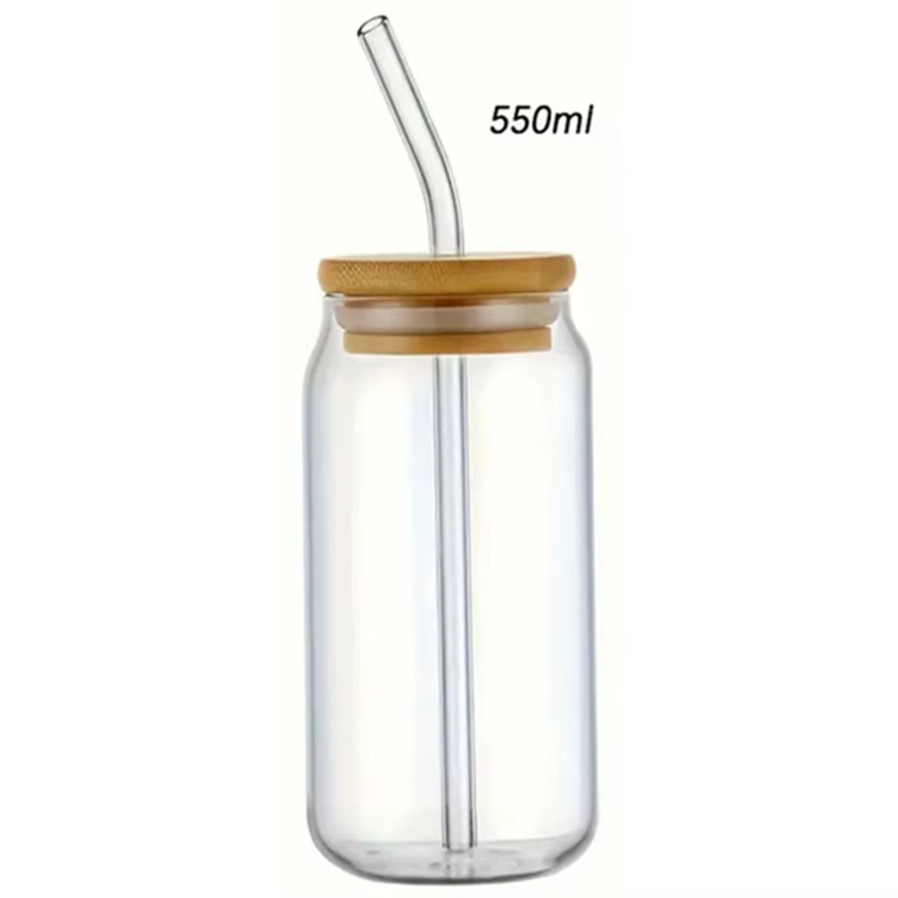 Tasse en verre de 350/550ml avec couvercles en bambou et paille en verre, 1 pièce, verre à boire en