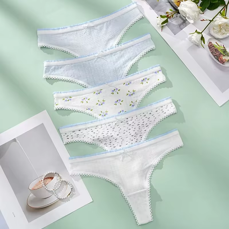 5 pièces Sexy coton sans couture femmes culottes nœud papillon mode mignon Garish respirant dames st