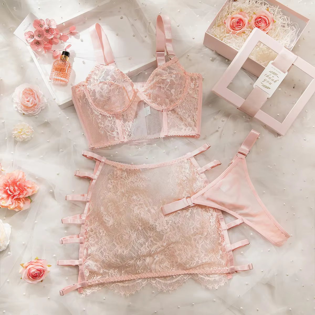Ensembles de Lingerie sensuelle fantaisie, jarretelles ajourées sur le côté, sous-vêtements pour fem