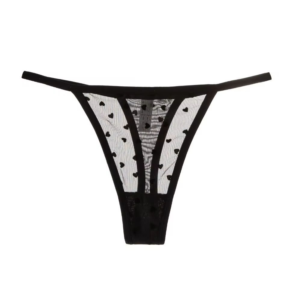 Lingerie String en résille transparente à motif cœur, à fines bretelles, taille basse