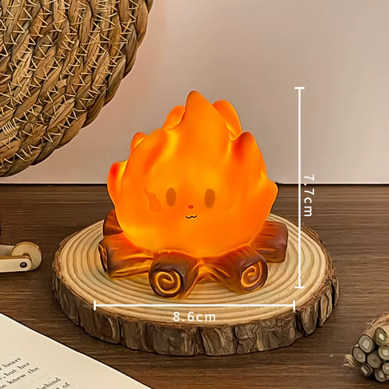 Lampe de nuit LED mignonne en forme de flamme, lampe de camping de dessin animé avec lumière chaude,
