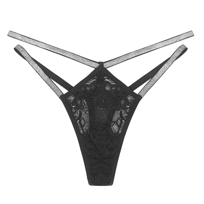 Tongs Sexy Double ceinture fine culotte femme taille haute dentelle transparente Lingerie tongs femm