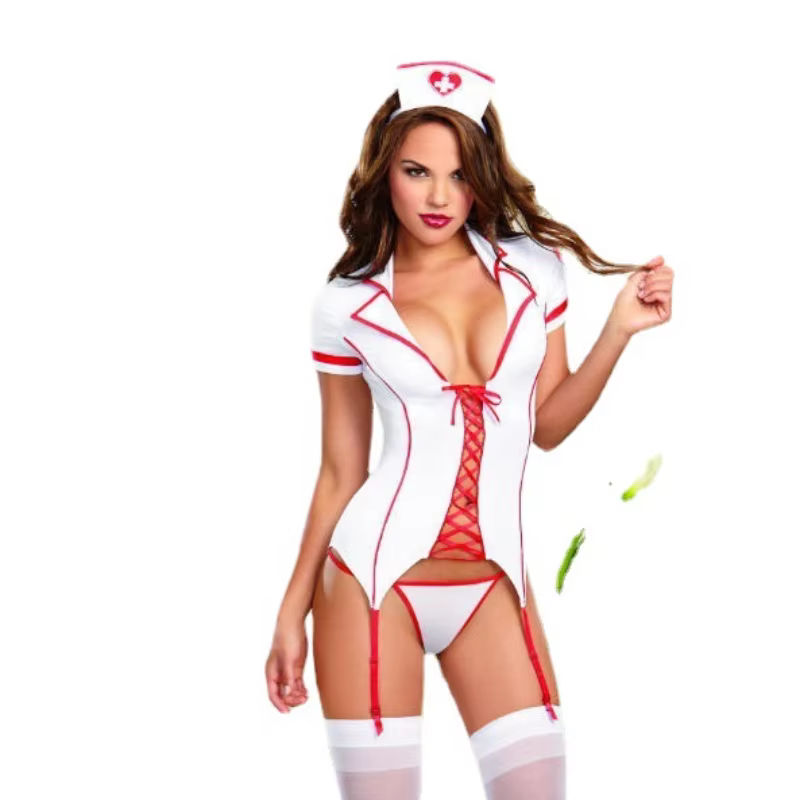 Uniforme d'infirmière Sexy, poitrine nue, haut à bretelles, jarretelles, Costume de Cosplay, sous-vê