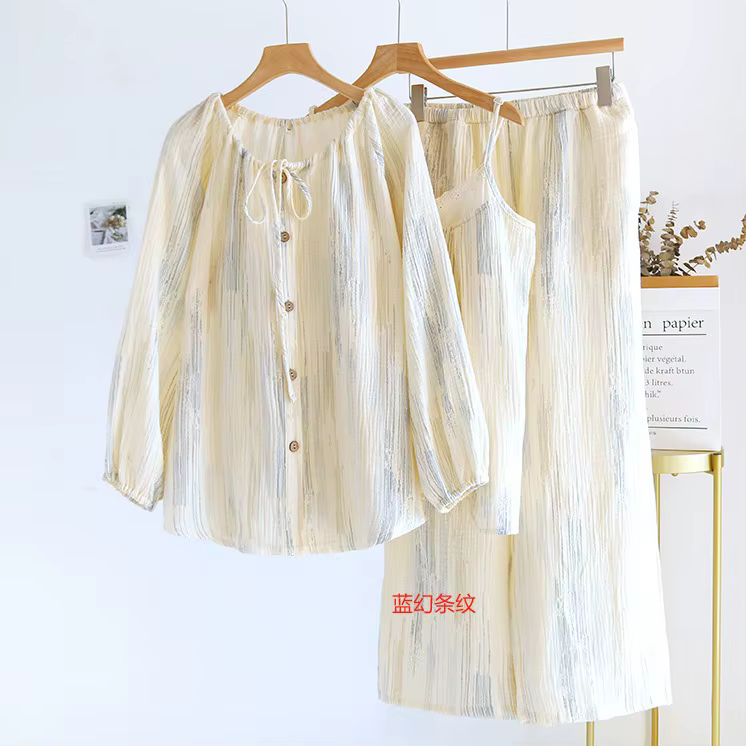 Pyjama d'été fin sans manches pour femmes, 3 pièces, vêtements de nuit floraux, ensemble de vêtement