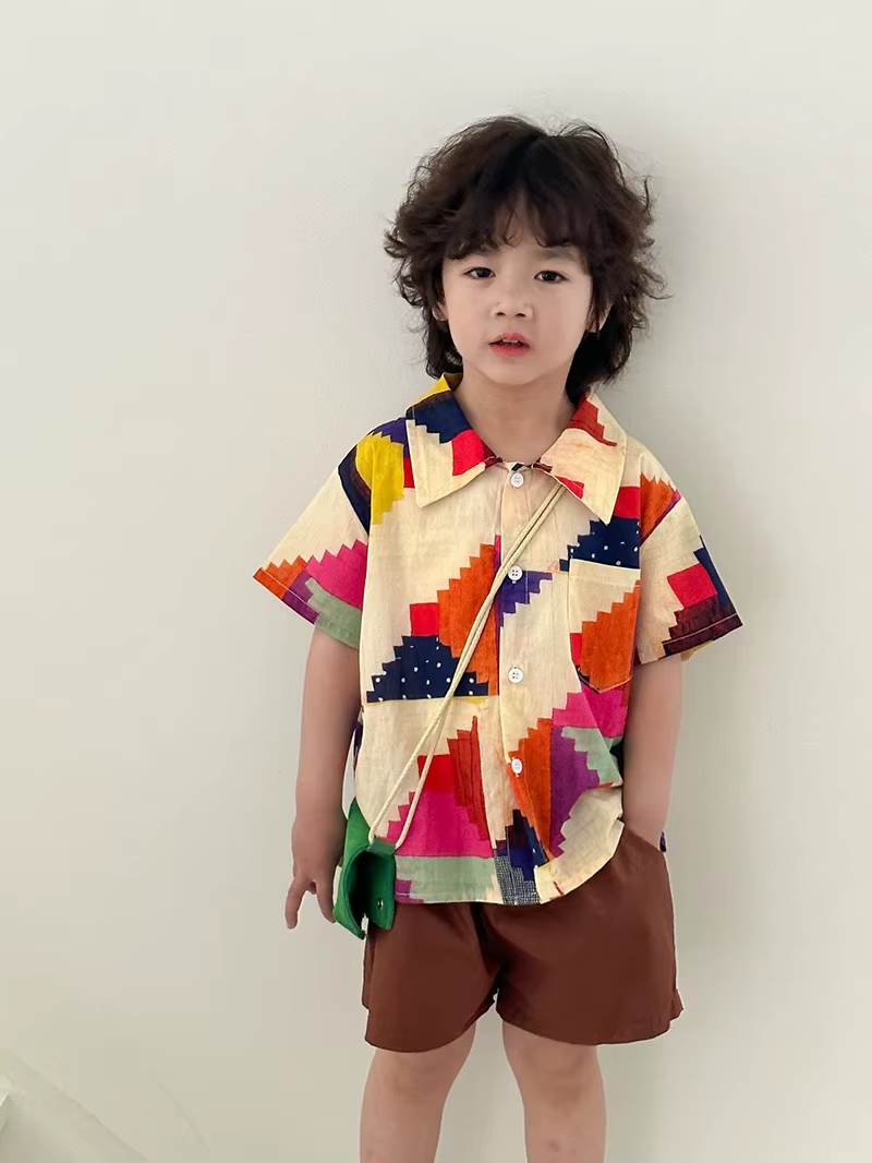 Vêtements pour enfants de Style vacances, chemise à revers et short pour garçons, 2 pièces, robe san