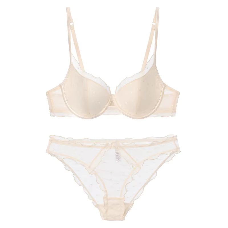 Ensemble de lingerie deux pièces en dentelle française à pois, avec effet de rassemblement et de lif