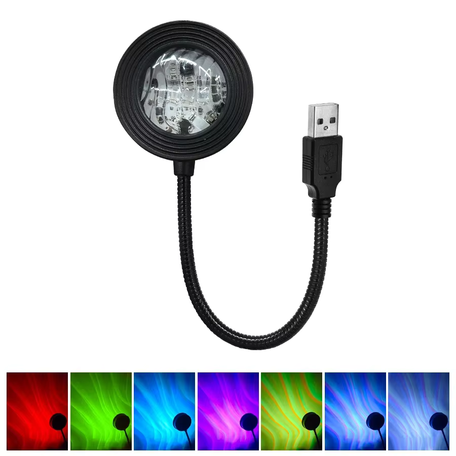Veilleuse de Projection Aurora à ondulation d'eau, prise USB, lumières de décoration d'ambiance tact
