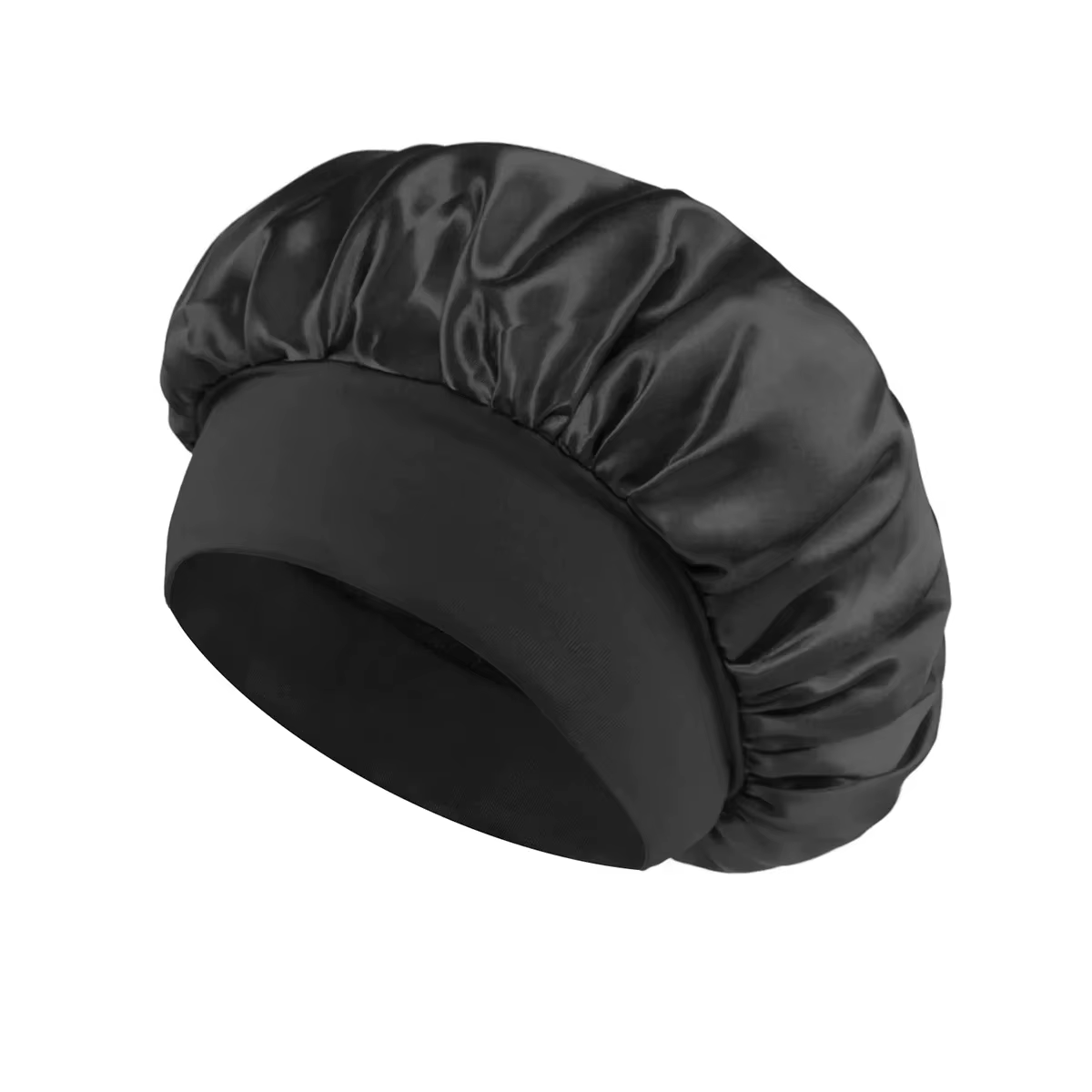 Bonnet de nuit en satin uni pour femme, à large bord, pour le sommeil et le bain, unisexe, avec band