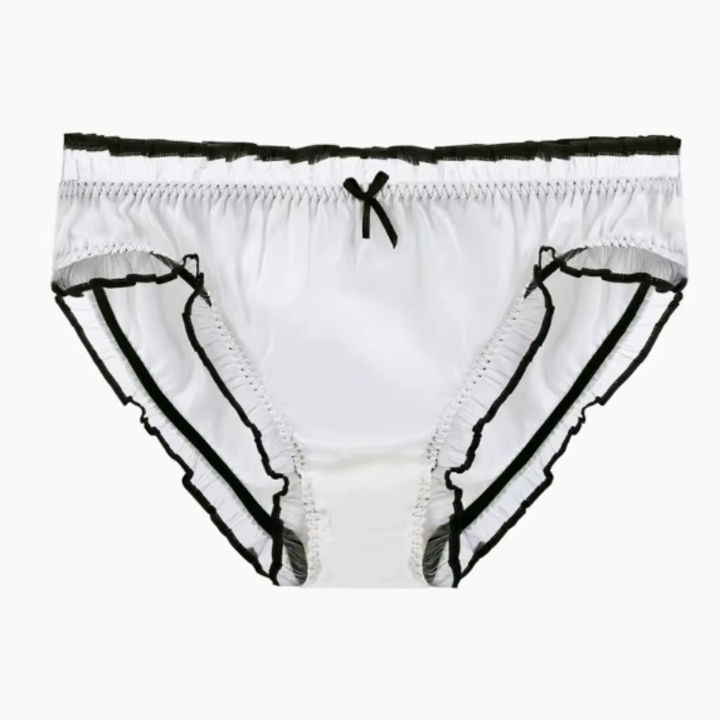 Sous-vêtements unisexes en soie de mûrier, slip lisse à volants, Sexy, confortable, doux et brillant