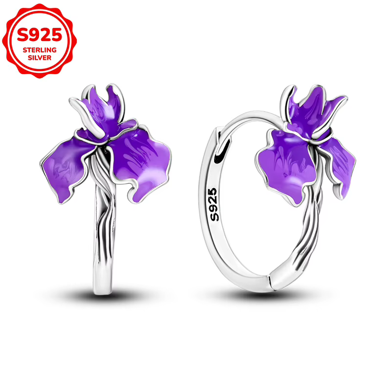 Boucles d'oreilles originales en argent sterling 925, motif fleur d'iris, bijoux exquis pour fête