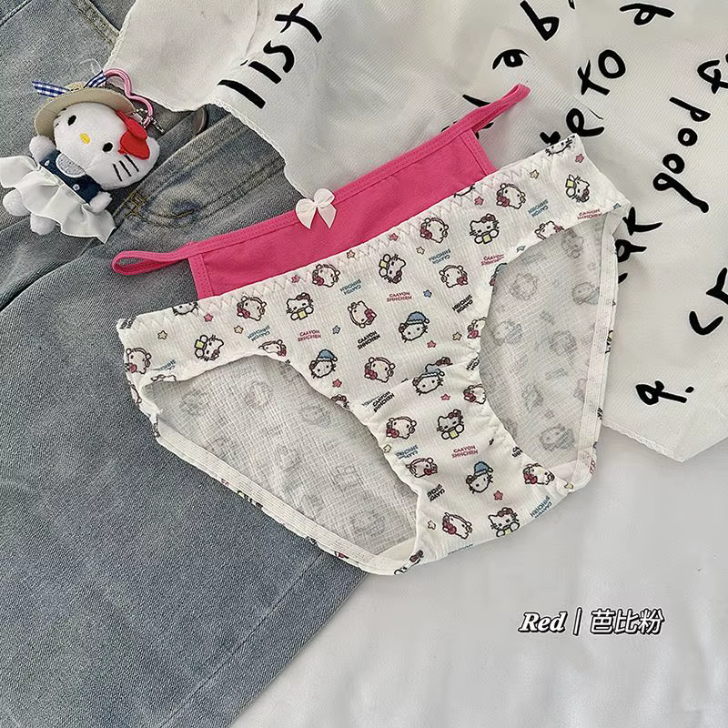 Culottes Hello Kitty Sanrio, imprimé dessin animé, Kawaii, avec poche à la taille, confortables, fin