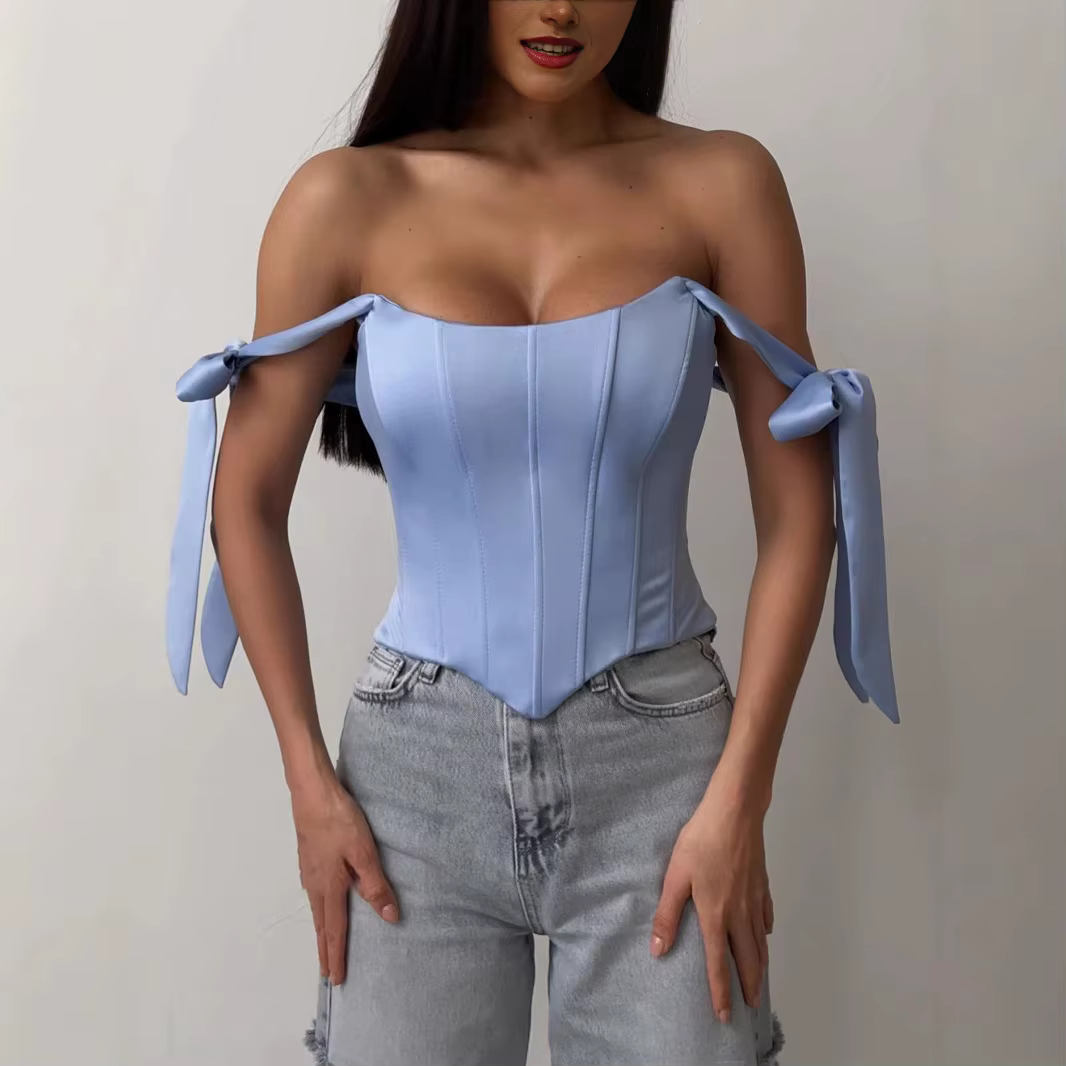 Bandage blanc haut Corset femmes élégant noir Satin Bustier arête de poisson Zip Sexy sans manches S