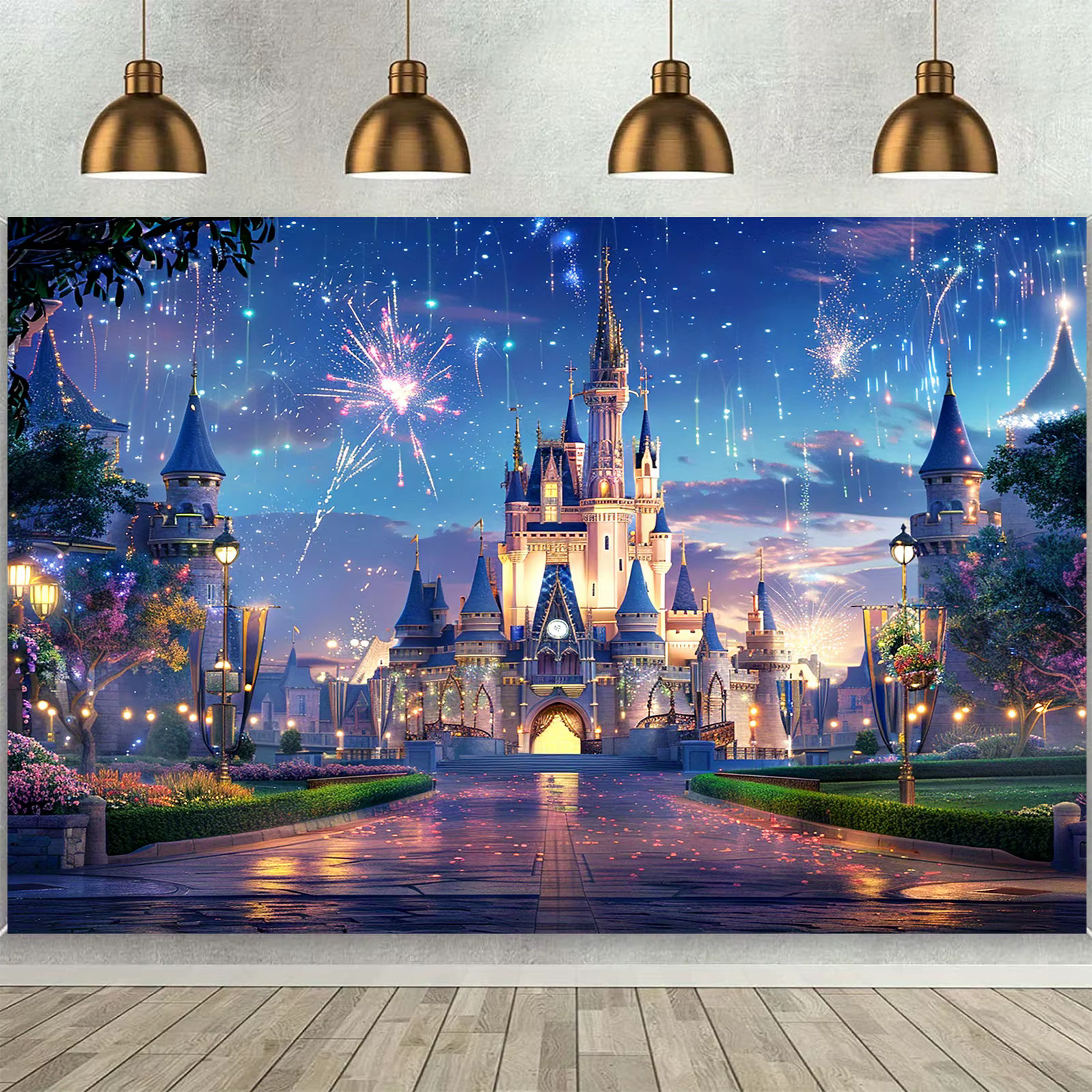 Tissu de fond multifonctionnel pour feux d'artifice Castle Night, en polyester, adapté aux fêtes d'a