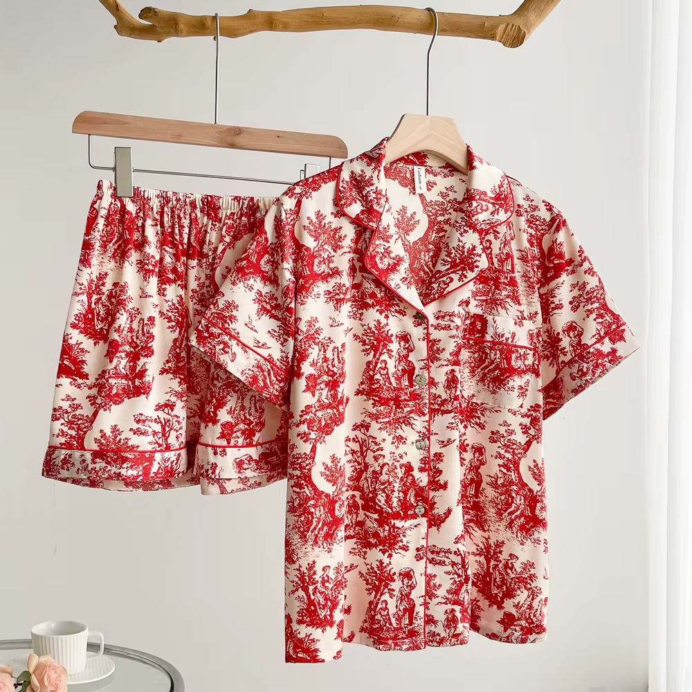 Mode imprimé fleur Pyjama Pour Femme vêtements de nuit été Shorts tenue de nuit vêtements de salon e