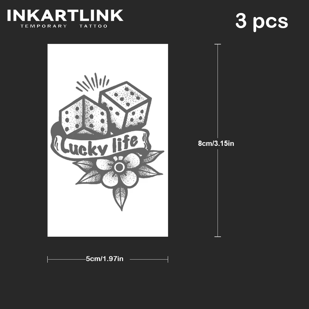 3 pièces tatouage temporaire Lucky Life, dure jusqu'à 15 jours nouvelle technologie autocollant Semi