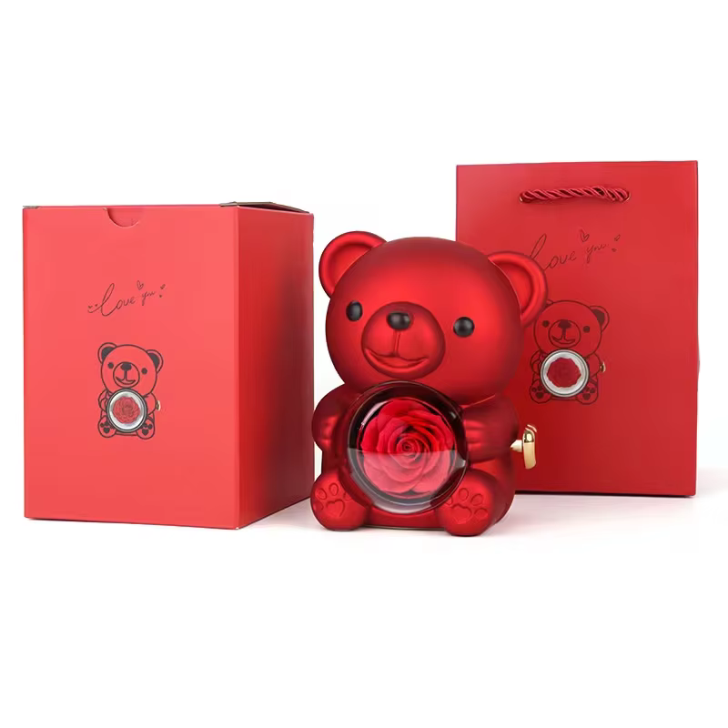 Boîte cadeau ours en peluche avec rose, boîte à bijoux avec espace caché pour bague ou boucles d'ore