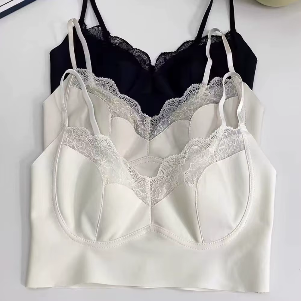 Soutien-gorge sans armatures 3/4 tendance avec coussinets ovales élastiques, lingerie féminine en de