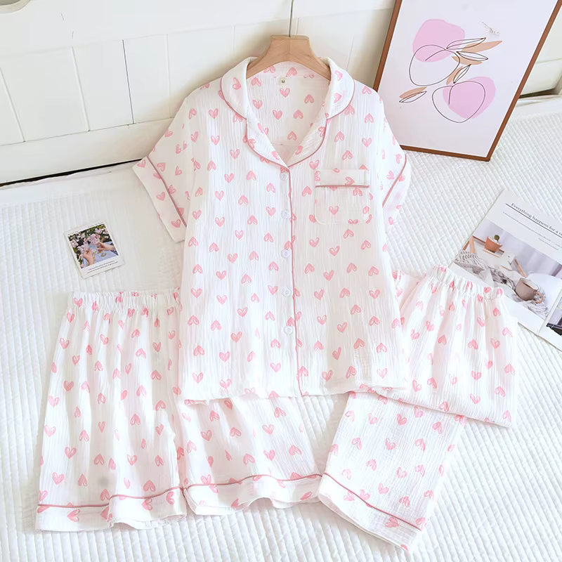 3 pièces pyjama pour femme vêtements de nuit pyjama ensemble nuisette ample à manches courtes vêteme