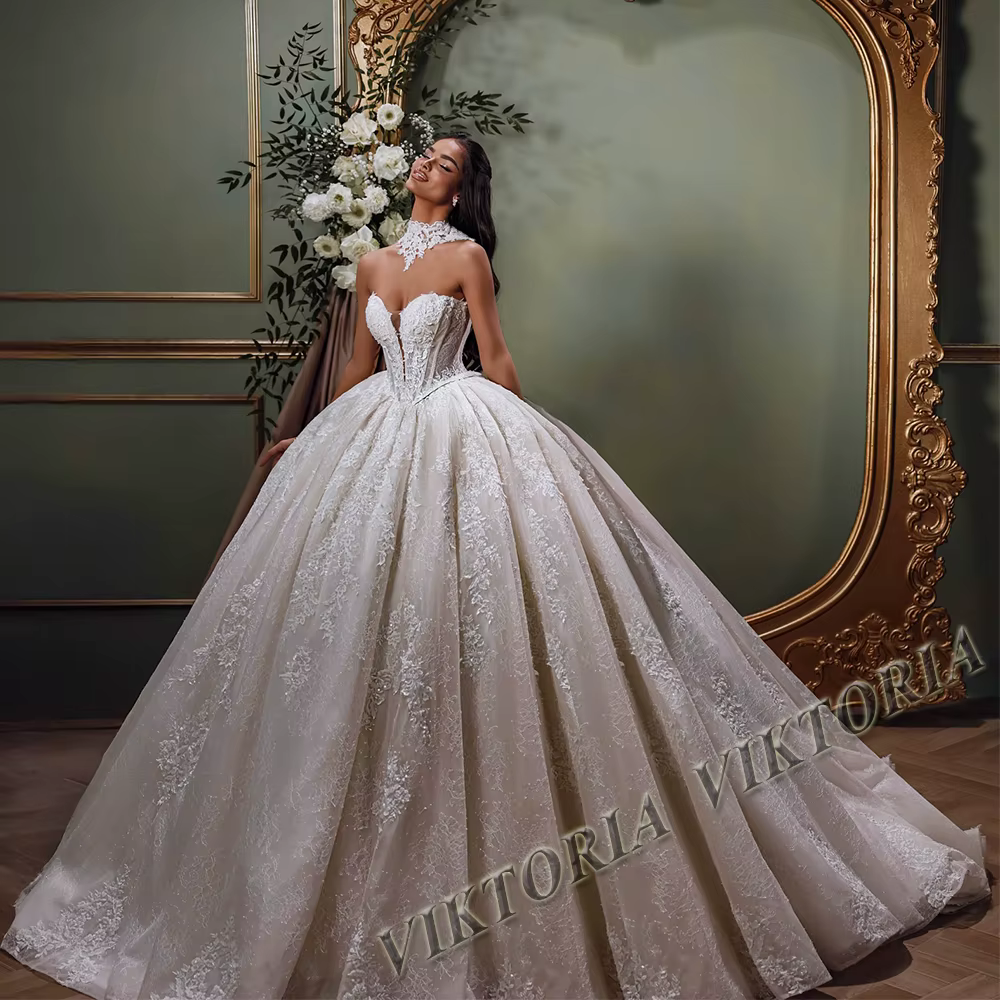 VIKTORIA exquise Corset robes de mariée pour femme mariée bretelles dentelle Appliques robes de bal