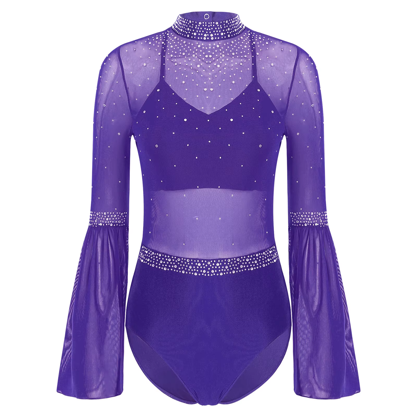 Combinaison de batterie de patinage artistique pour femme, manches évasées, justaucorps de danse de