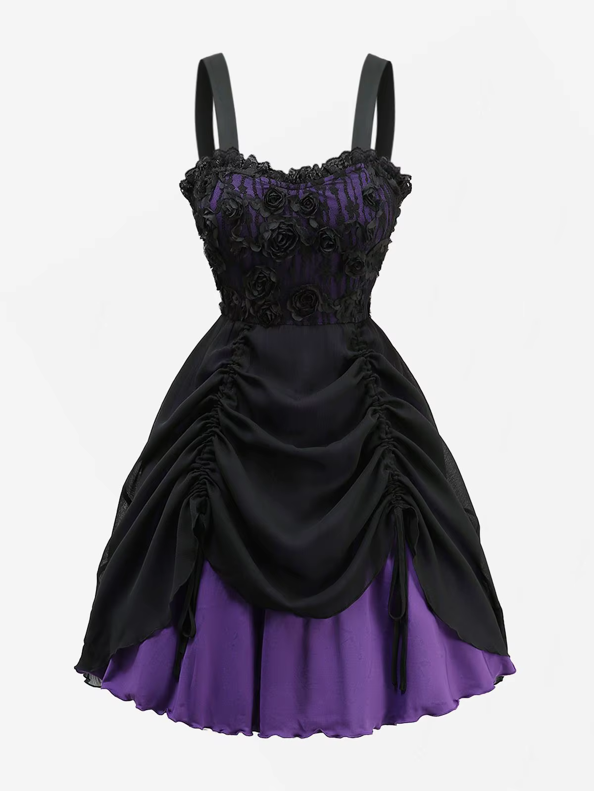 Robe de soirée gothique pour femme, mini, sans manches, coupe trapèze cintrée, en mousseline texturé