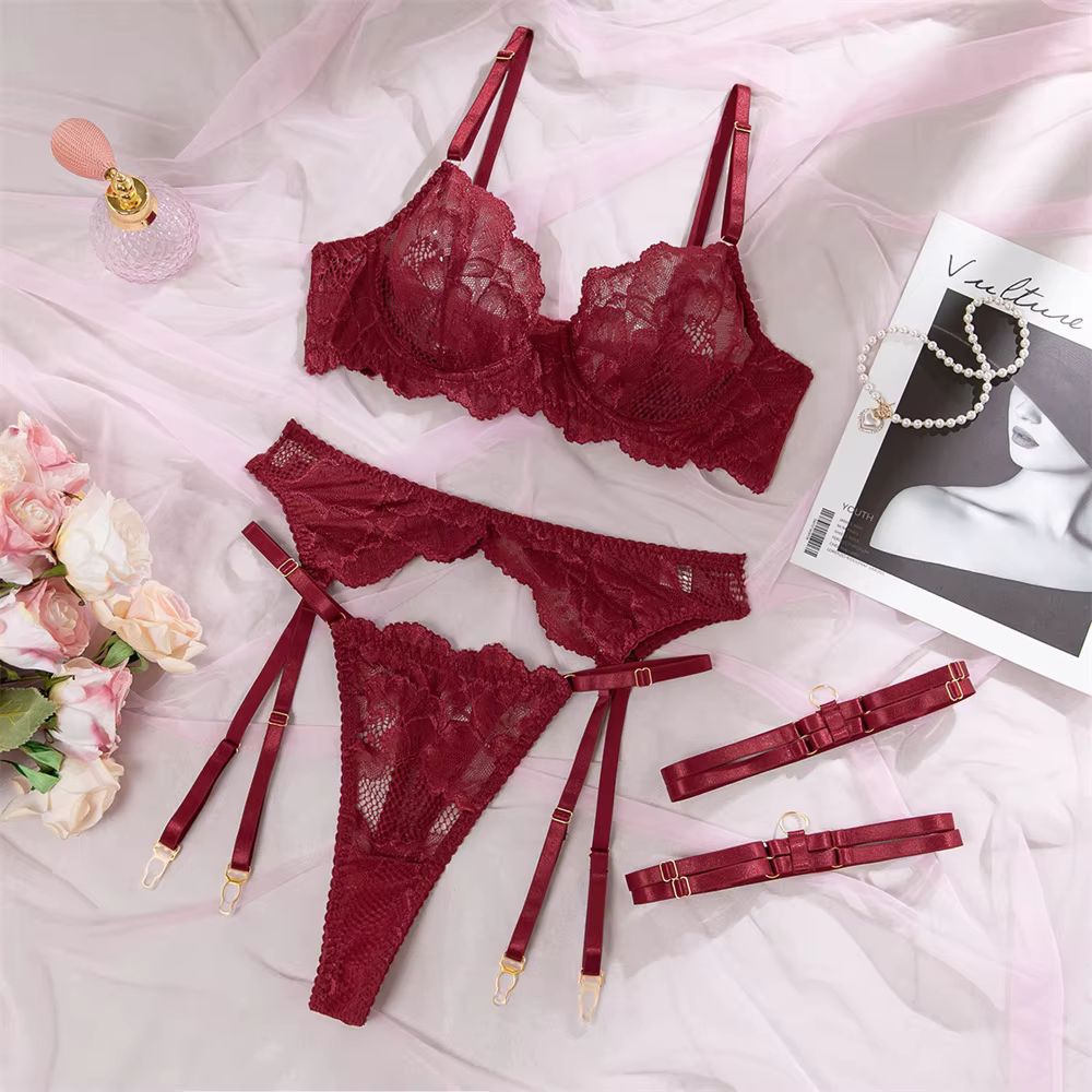 Krasapt – ensemble de lingerie sexy en dentelle, 2 pièces, soutien-gorge et tanga transparents, sous