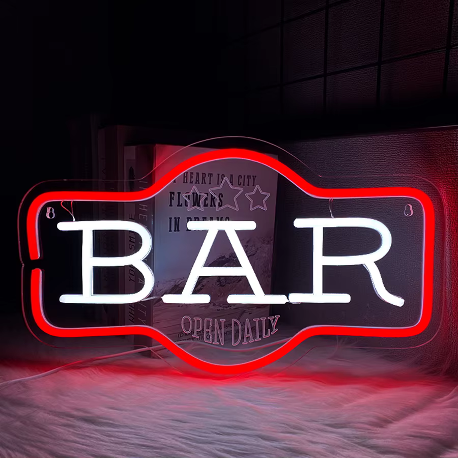 Enseigne au néon « Bar ouvert tous les jours » pour la décoration murale, enseigne lumineuse pour ba