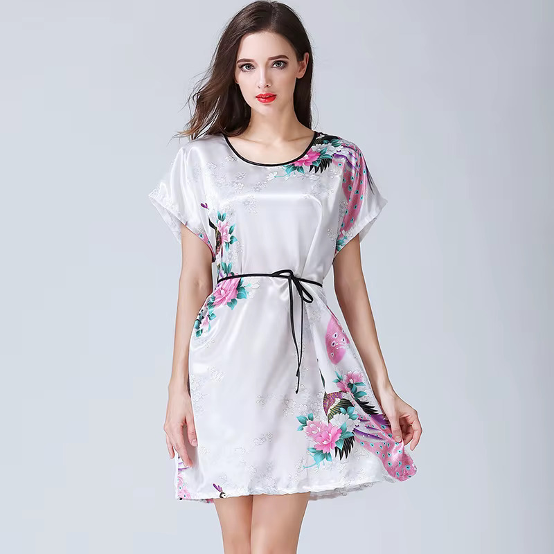 Chemise de nuit sexy en satin à manches courtes pour femmes, sous-vêtements College, chemise de nuit