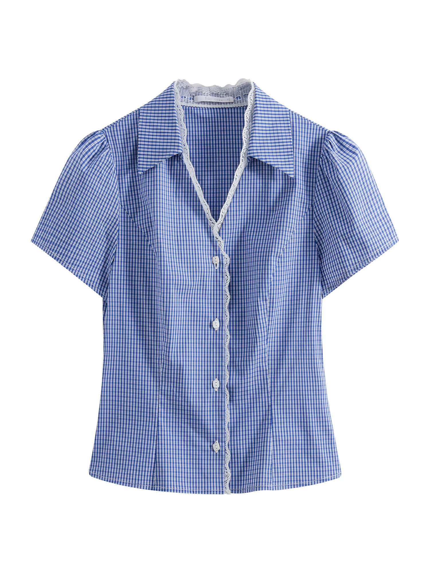 FSLE 2025 été français dentelle à carreaux col superposé Blouse décontracté bureau lin-mélange coupe