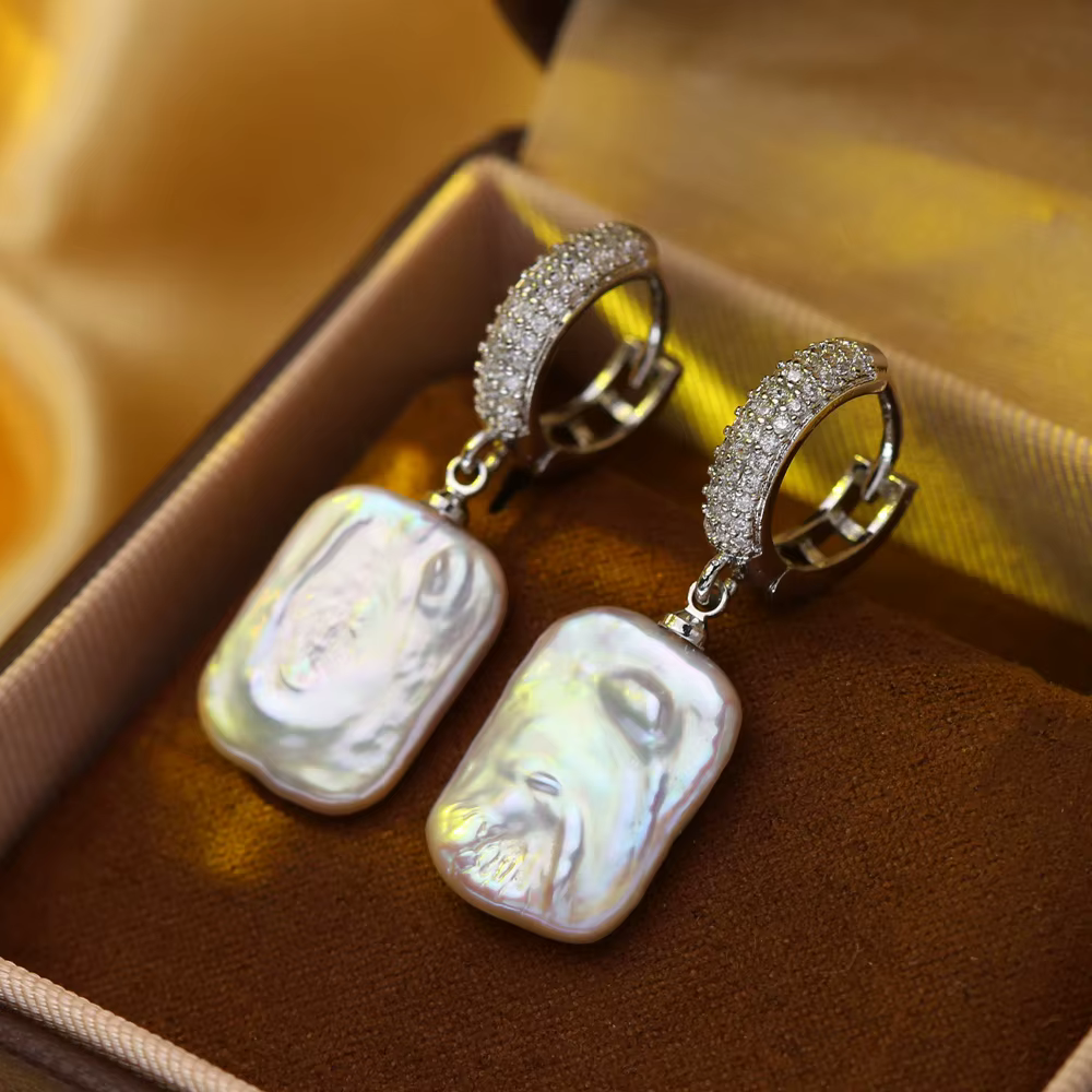 Grande boucle d'oreille en perle d'eau douce naturelle, perle pour femmes, boucle d'oreille longue,