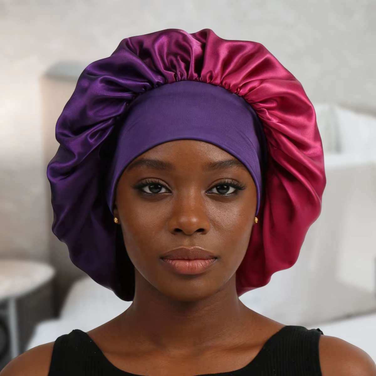 1 bonnet de nuit pour cheveux, à large bord, élastique, conçu pour les femmes, idéal pour les cheveu