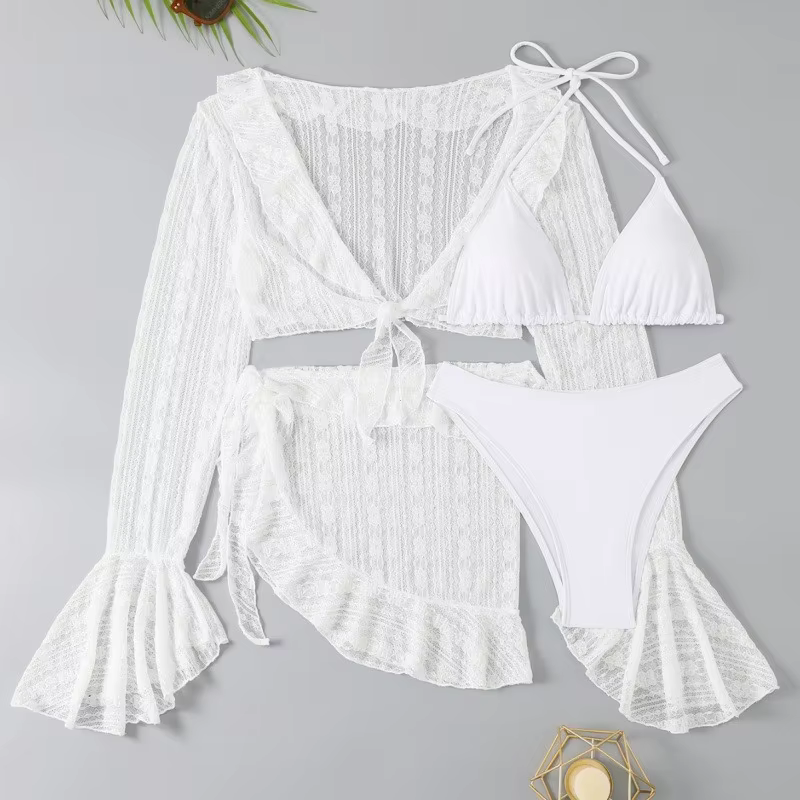 2025 Sexy quatre pièces femmes maillot de bain à manches longues couvrir maillots de bain été solide