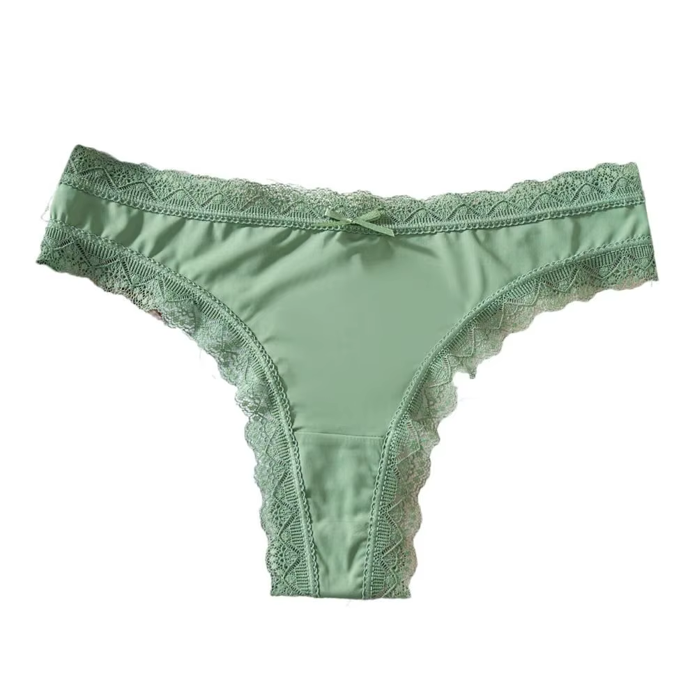Culotte confortable sans couture en soie glacée, string en coton avec nœud en dentelle, sous-vêtemen