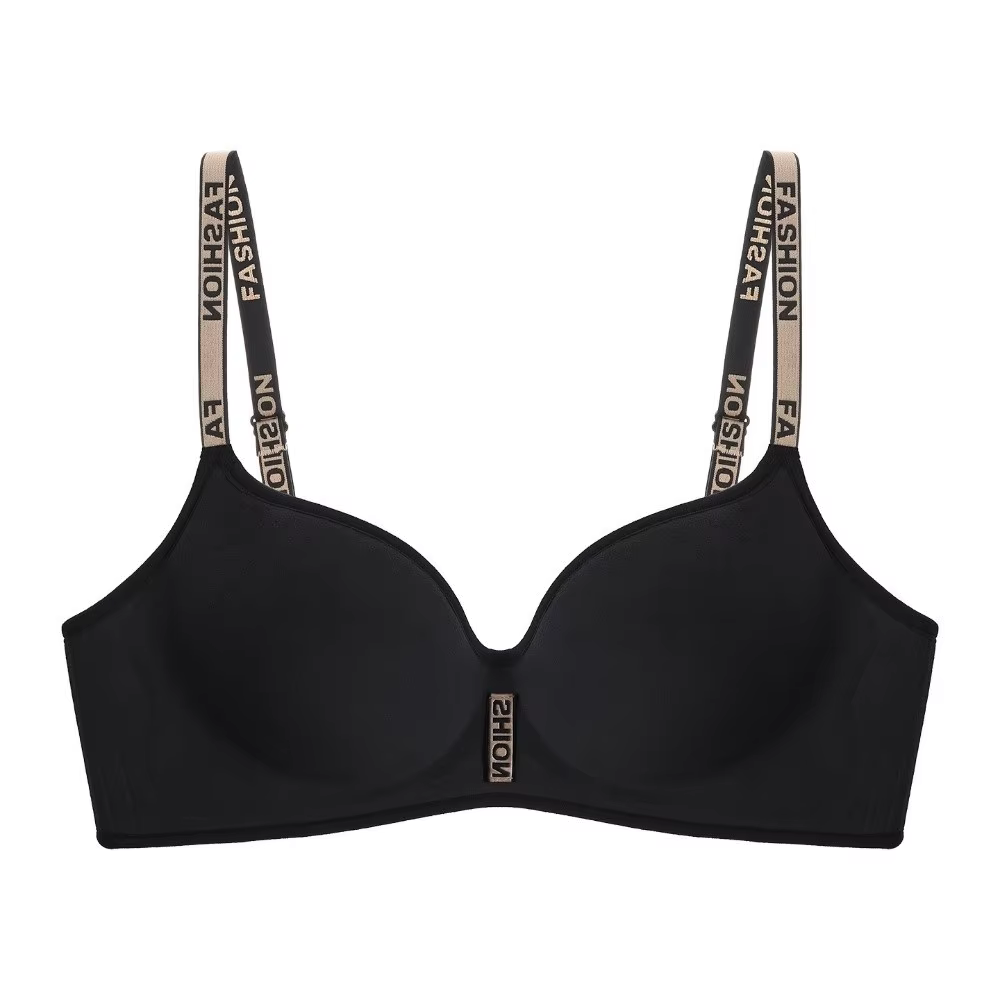 Soutien-gorge sans fil en velours avec coussinets épais et lettres anglaises pour femme, anti-affais