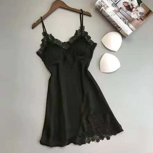 Lingerie Sexy pyjamas soie Satin glace soie mince licou jarretelle chemises de nuit femmes chemise d