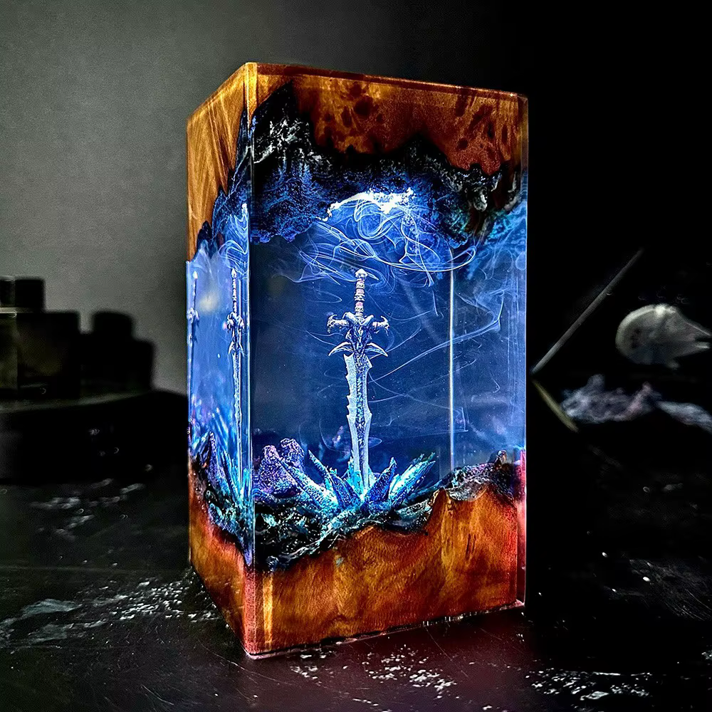 Nouvelle épée magique veilleuse bois massif résine Art lumière conception passionnés de jeu cadeau U