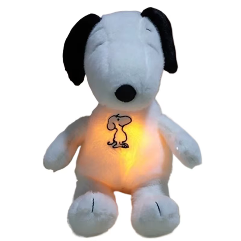 Nouveau bébé respiration apaisant Snoopy chien blanc en peluche poupée compagnon de couchage musique
