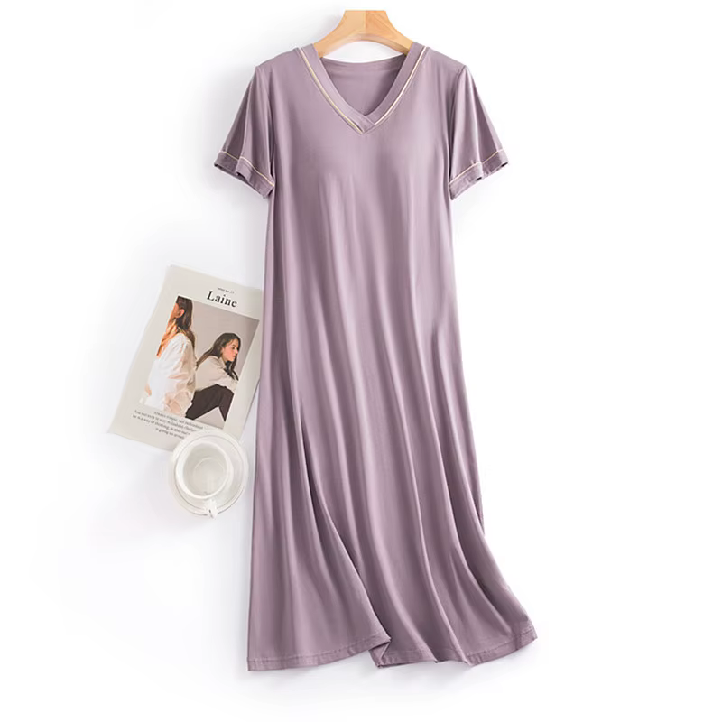 Modal Cotton Soft Night Dress Women Short Sleeve Bra Padded Casual Nightgowns Female Sleepwear For S